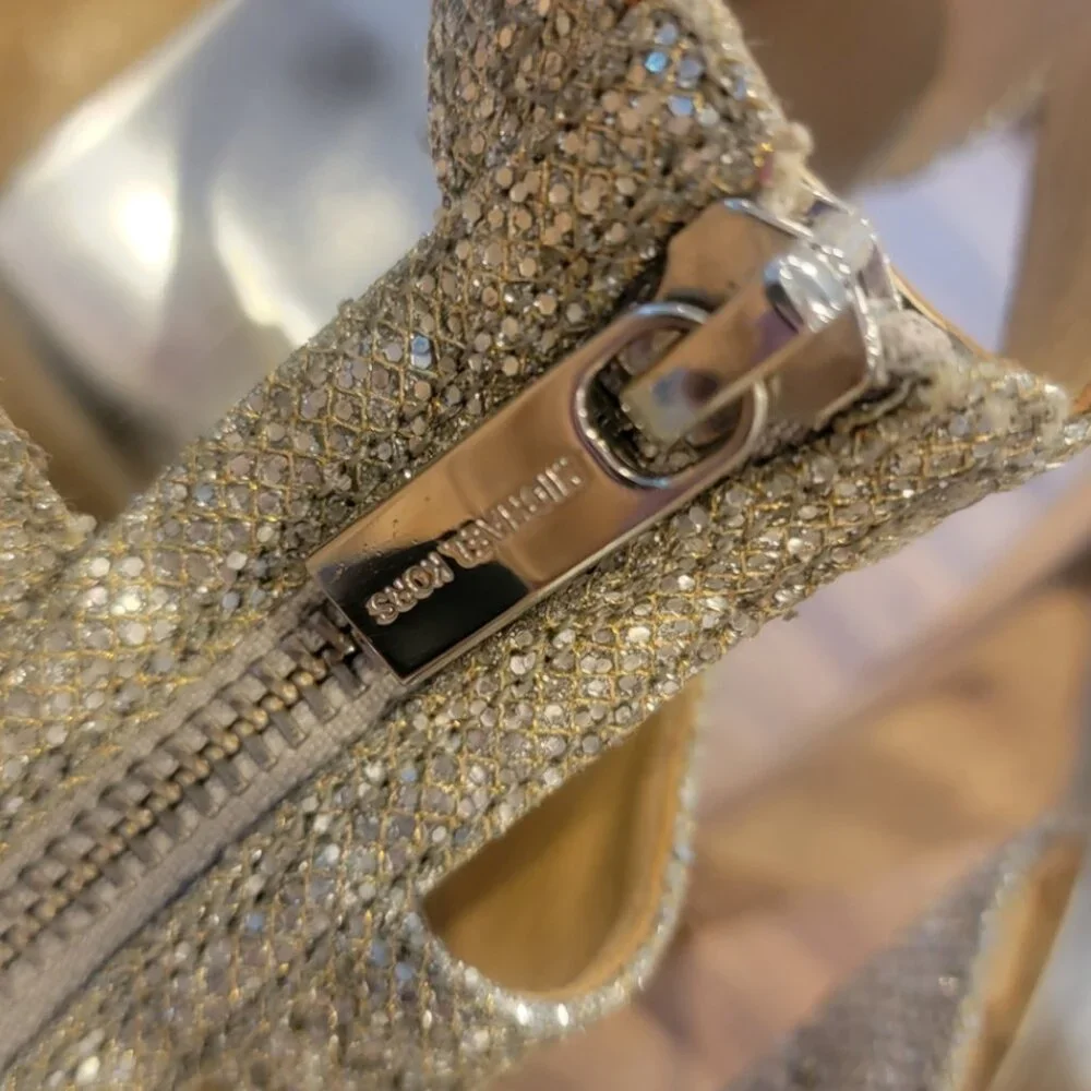 Michael Kors Berkley 4” High Heel Metallic Front Zip Sparkling Gladiator Sandals